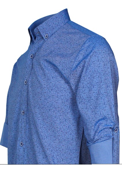 Slim Fit Mavi Desenli Erkek Gömlek fiyatları