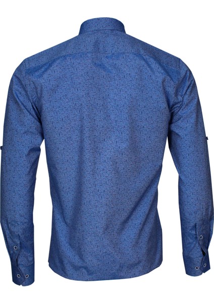 Slim Fit Mavi Desenli Erkek Gömlek modelleri