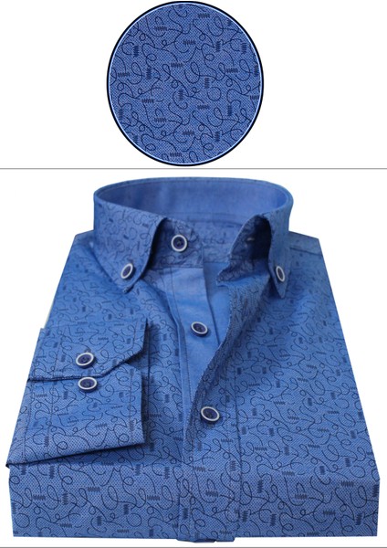 Slim Fit Mavi Desenli Erkek Gömlek fırsatları