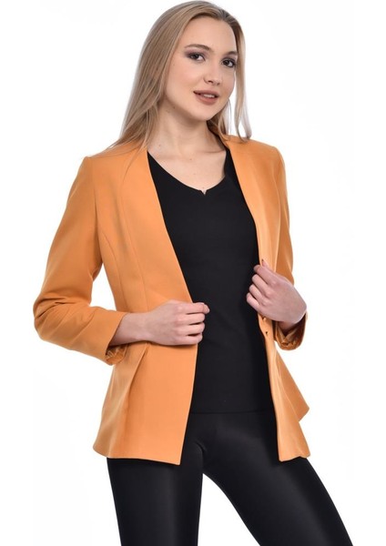 Düğme ve Pile Detaylı Blazer Hardal Ceket