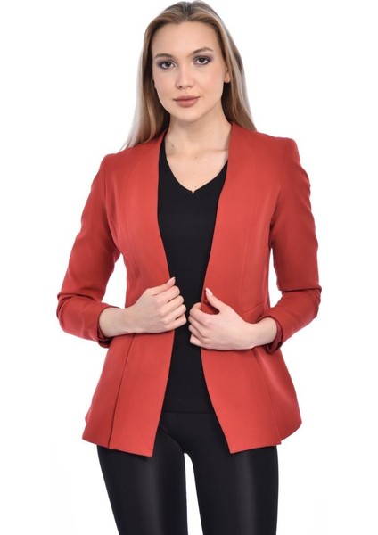 Düğme ve Pile Detaylı Blazer Kiremit Ceket