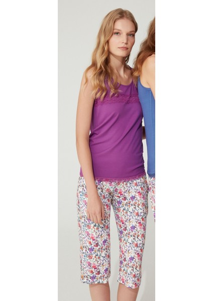 3735 Kadın Kapri Pijama Takımı - Mor