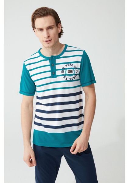 3804 Erkek Pijama Takımı - Turkuaz
