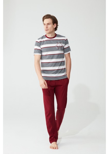 3815 Erkek Kısa Kollu Eşli Pijama Takımı - Füme