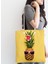 Sarı Zeminli 3D Ananas Modern Tasarımlı Fermuarlı Kumaş Çanta 2