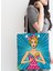 Mavi Zemini Popart Girl Desenli Fermuarlı Modern Kumaş Çanta 2