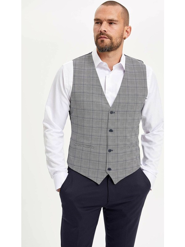 Erkek Lacivert Slim Fit Yelek