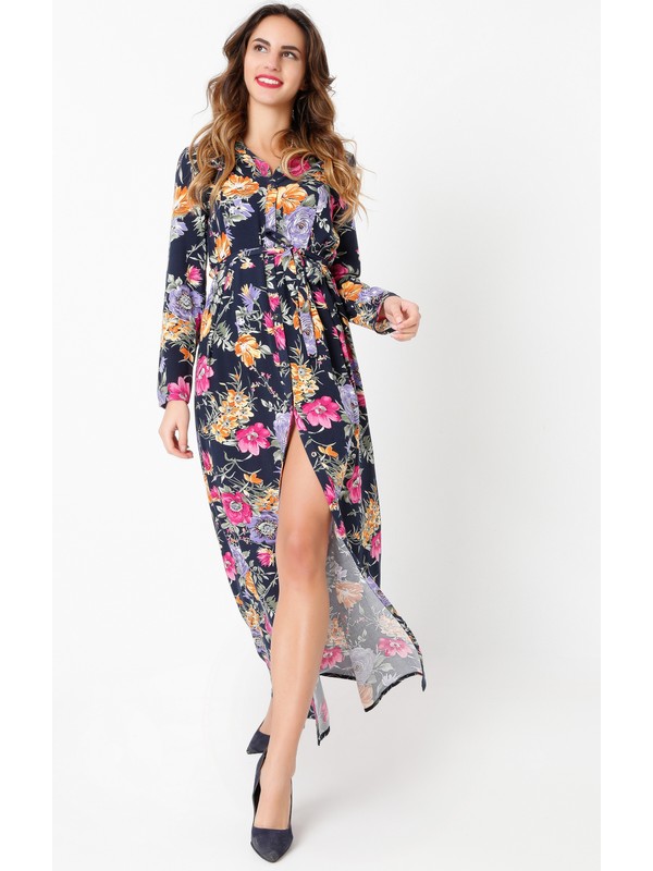 New Laviva Uzun Kollu Viskon Cicek Desenli Kusakli Uzun Fiyati