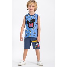 Mickey Mouse Lisanslı İndigo Erkek Çocuk Bermuda Takım