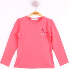 Toontoy Kız Çocuk Göğsü Çiçek Nakışlı T-Shirt