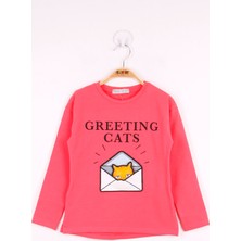 Toontoy Kız Çocuk Kedi Baskılı T-Shirt