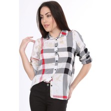 Bigdart 3638 Kol Katlamalı Desenli Kadın Gömlek