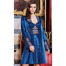 Jeremi 642 Çeyizlik İpek Saten Dantelli Kısa Altılı Takım - Lacivert