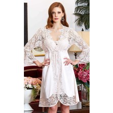 Jeremi 950 Çeyizlik İpek Saten Dantelli Uzun Altılı Takım - İnci