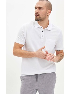 Defacto Oversize Fit Polo Yaka Basic Kısa Kollu Beyaz Tişört M7726AZ20SP