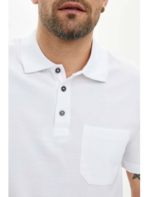 Defacto Oversize Fit Polo Yaka Basic Kısa Kollu Beyaz Tişört M7726AZ20SP