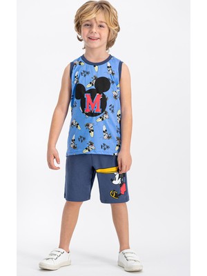 Mickey Mouse Lisanslı İndigo Erkek Çocuk Bermuda Takım