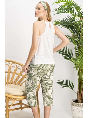 Arnetta Amazon Tropical Ekru Kadın Homewear Kapri Takım