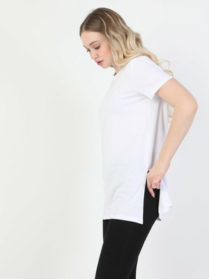 Colins  Regular Fit Bisiklet Yaka Kadın Beyaz Kısa Kol Tişört
