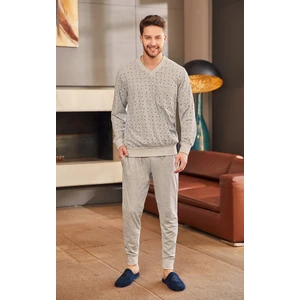 Şık Mecit Melanj V Yaka Büyük Bede Pijama Takımı