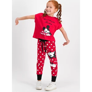 Mickey Mouse Lisanslı Kırmızı Kız Çocuk Pijama Takımı