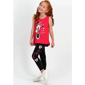 Minnie Mouse Lisanslı Kırmızı Kız Çocuk Tayt Pijama Takım