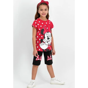 Minnie Mouse Lisanslı Kırmızı Kız Çocuk Kapri Takım