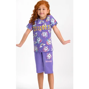 Forever Unicorn Mor Kız Çocuk Kapri Takım