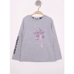 Kız Çocuk Çiçek Nakışlı T-Shirt
