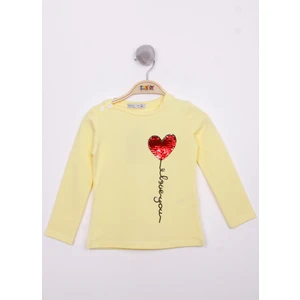 Kız Çocuk Göğsü Pul Nakışlı T-Shirt