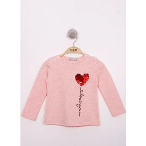 Kız Çocuk Göğsü Pul Nakışlı T-Shirt