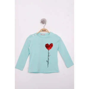 Kız Çocuk Göğsü Pul Nakışlı T-Shirt