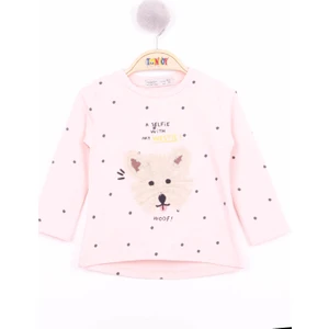 Kız Bebek Köpek Nakışlı T-Shirt