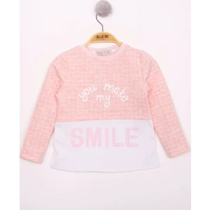 Kız Çocuk Kareli Kumaşlı Smile Baskılı T-Shirt