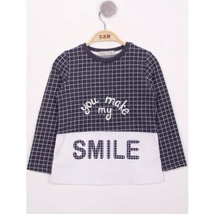 Kız Çocuk Kareli Kumaşlı Smile Baskılı T-Shirt