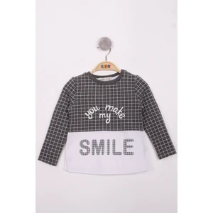 Kız Çocuk Kareli Kumaşlı Smile Baskılı T-Shirt