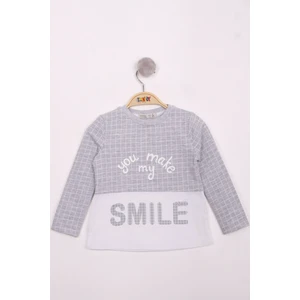 Kız Çocuk Kareli Kumaşlı Smile Baskılı T-Shirt