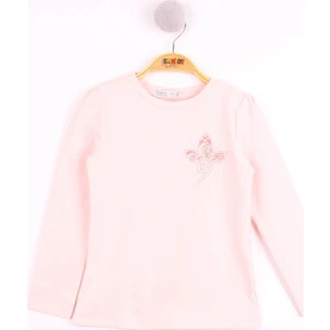 Kız Çocuk Göğsü Çiçek Nakışlı T-Shirt