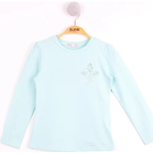 Kız Çocuk Göğsü Çiçek Nakışlı T-Shirt