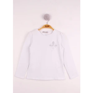 Kız Çocuk Göğsü Çiçek Nakışlı T-Shirt