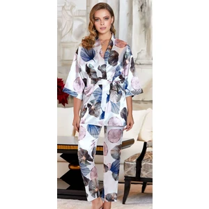 3090 Çeyizlik İpek Saten Üçlü Büstiyerli Pijama Takımı - Lacivert