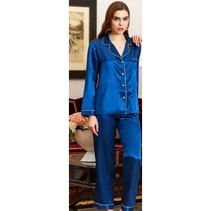 6526 Çeyizlik İpek Saten İkili Pijama Takımı - Lacivert