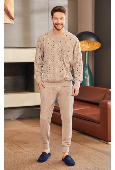 Şık Mecit Melanj V Yaka Büyük Bede Pijama Takımı