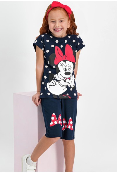 Minnie Mouse Lisanslı Lacivert Kız Çocuk Kapri Takım