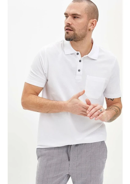 Defacto Oversize Fit Polo Yaka Basic Kısa Kollu Beyaz Tişört M7726AZ20SP