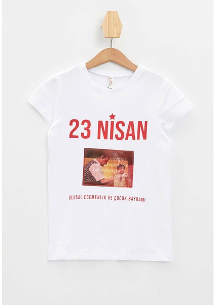 Kız Çocuk 23 Nisan Baskılı Tişört M8149A620SP