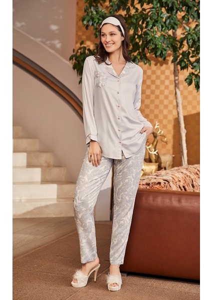 Çizgili Çiçekli Pijama Takımı