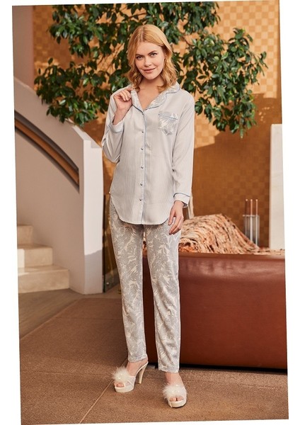 Çizgili Çiçekli Pijama Takımı