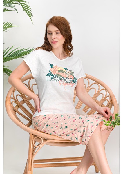 Tropical Krem Kadın Kapri Takım