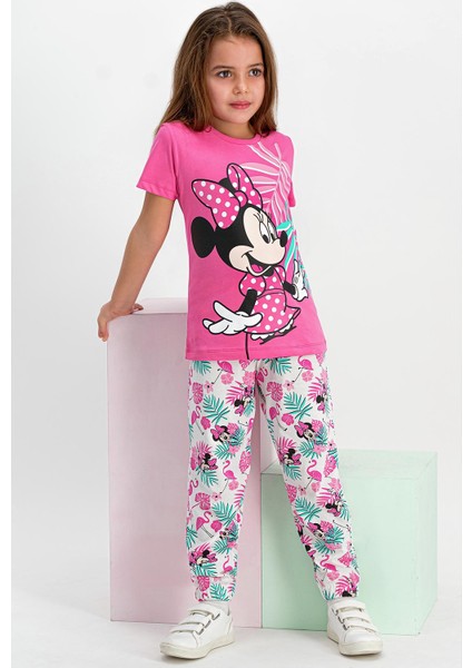 Lisanslı Pembe Kısa Kollu Kadın Pijama Takımı